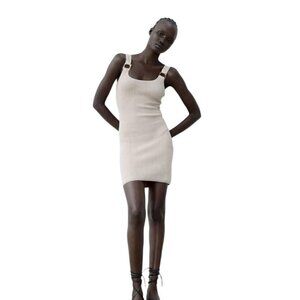 ZARA MINI DRESS WITH RINGS GRAY BROWN SIZE S | 2893/023